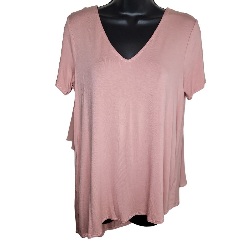 Lisa Rinna Collection v-neck chiffon back cape asymmetric tunic top size XS